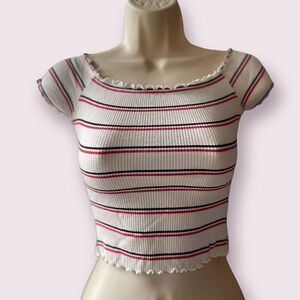 Charlotte Russe Striped White Crop Top Size Extra Small